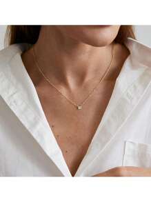 1 件时尚不锈钢方晶锆石钻石吊坠项链，镀金，适合女性日常佩戴 - 項 - 查看 1