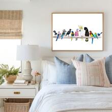 1 件，帆布挂画，带框装饰画，海报，墙壁艺术，迷人鸟类帆布艺术印刷品 - 笑翠鸟、鹦鹉和喜鹊，适用于家庭和办公室装饰 | 非常适合卧室、客厅、咖啡厅和酒吧、春季家居装饰