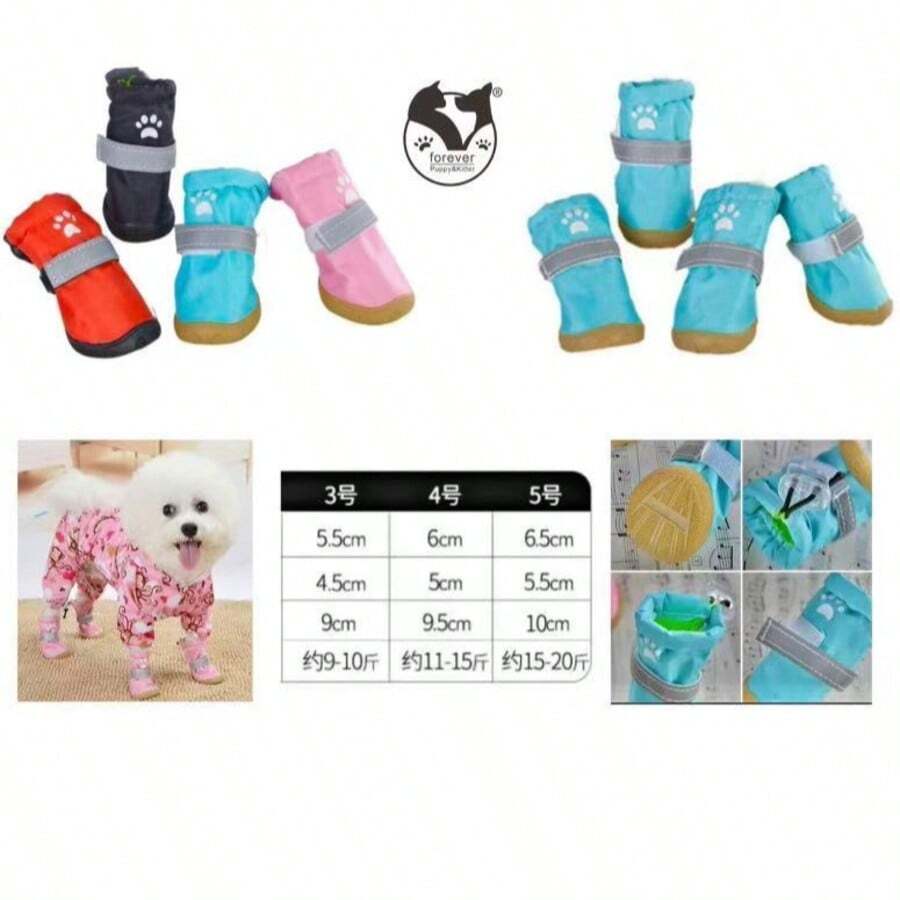 1 zestaw 4 losowych kolorów, wodoodporne buty dla psa, szczenię, golden retriever, odblaskowe ochraniacze na buty, Teddy, szczeniak, Bichon Frise, małe i średnie psy, domowe kalosze - 3 - Zobacz 1