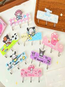 Sanrio 3-Hook Cute Cartoon Sticky Wall Hooks, Strong Damage-Free Hanger For Student Desk, Bathroom, Refrigerator, Dormitory