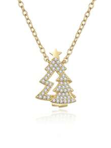 1 件法国方晶锆石简约圣诞树吊坠项链，精致优雅的女性礼物 - 樹項鍊 - 查看 4
