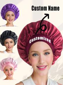 1pc Custom Silk Bonnet For Sleeping Women, Customized Name Satin Bonnet, Personalized Hair Bonnet With Name, Customizable Women's Beauty Hat, Customized Valentine's Day Gift, Head Bands For Women's Hair, Hair Bonnets For Women, Silk Bonnet For Curly Hair
