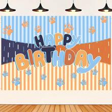 1pc Cartoon Dog Paw & Stripe Letter Pattern Polyester Photography Backdrop, Stripe Backdrop, Party Decor Background Cloth, Cake Table Photography Studio Decor - Multicolor - View 3