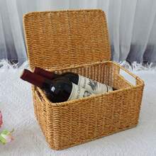 1 pièce Panier de rangement style rotin, boîte de rangement pour la maison pour l'organisation des vêtements, le salon, la chambre à coucher, la décoration de la cuisine et le rangement des collations, jouets etc.