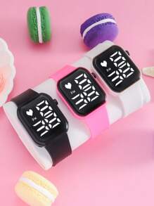 1pc Kids Cute Heart Shaped Electronic Watch With Date And Time Display, Suitable For Everyday Use Or Kids Gift