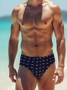 Fashion Sexy Men's Swimwear, Quick-Dry Fishscale Print Swim Trunks For Beach & Pool, Men's Swimwear With Floral Print Bulge Triangle Briefs,Hawaiian