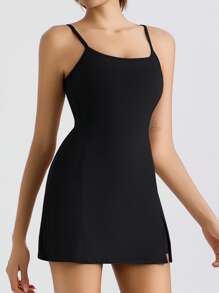 NcmRyu NcmRyu High Stretch Solid Color Tennis Racerback Romper, Spring/Summer