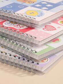 1 件装卡通格子印花线圈笔记本创意加厚A5书写、工作、记事本颜色随机