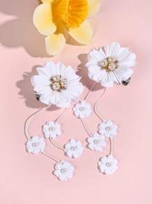 2 Stück Blumen Haarclips, weiße Haarspangen mit Blumenquasten, exquisite lässige Grosgrain Polyester Schleifenklammern, Haarspangen als Haaraccessoires für Mädchen