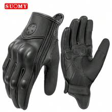 Suomy 复古山羊皮摩托车手套 夏季男士棕色复古皮革摩托车越野手套 女士摩托车手套 - 黑色 - 查看 2