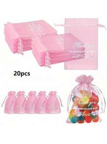 Tas Kado Baby Shower Organza Transparan Warna Pink Ukuran 4x6 Inci, Tas Souvenir Baby Shower Kecil dengan Jaring Serut, Untuk Souvenir Pesta, Kosmetik, dan Tas Kado - Berwarna merah muda - View 14