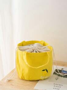 1pc Customized Text Embroidery Solid Color Student Lunch Box Thermal Bag, Thick Aluminum Foil Insulated Lunch Bag, Fresh Lunch Carrier Pouch, Gift Suitable