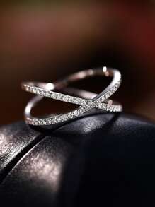 1pc S925 Sterling Silver Cross Design Synthetic Cubic Zirconia Ring, Fashion & Elegant Lady Daily Wear Quality Jewelry