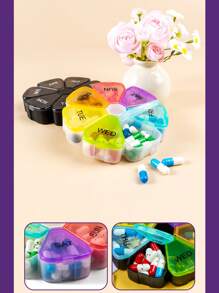 1pc Weekly 7-Compartment Petal Pill Box Sub-Packaging Box, 7-Day Flower-Shaped Sub-Compartment Capsule Pill Box Portable Carry-On 7-Compartment Small Pill Box Medicine Sub-Packaging Box, Portable Button 7-Day Pill Storage Box Iridescent Color Portable Pill Box Sorting Storage Box Plastic Box 7-Compartment Petal Box, Large-Capacity Fish Oil/Pill Storage - Multicolor - View 3