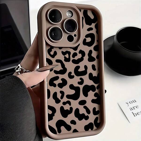 Ghepard, imprimeu leopard 1buc maro mat gradient negru cu imprimeu leopard husă pentru telefon de afaceri compatibilă cu telefoanele Iphone 16 ProMax/15/14Plus/13/12/11, potrivită pentru serie