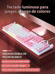 Mechanical Gaming Keyboard, Adjustable Wired Two-Color Backlight, Suitable For Gaming And Office. - Pink - View 1
