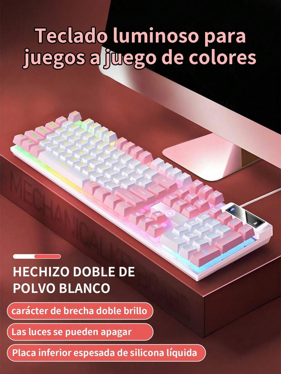 Mechanical Gaming Keyboard, Adjustable Wired Two-Color Backlight, Suitable For Gaming And Office. - Pink - View 1