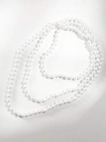 1pc Stylish & Elegant Bohemian Double Layer Versatile Long Knitted Sweater Chain For Women, Casual Wear - Pure White - View 5