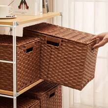 1 件装藤条编织桌面收纳篮，适用于杂物、零食、玩具、家居收纳、大容量汽车收纳篮 - 彩色 - 查看 1