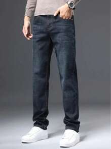 Pantalones casuales rectos regulares para hombres, jeans semi-formales chic para negocios