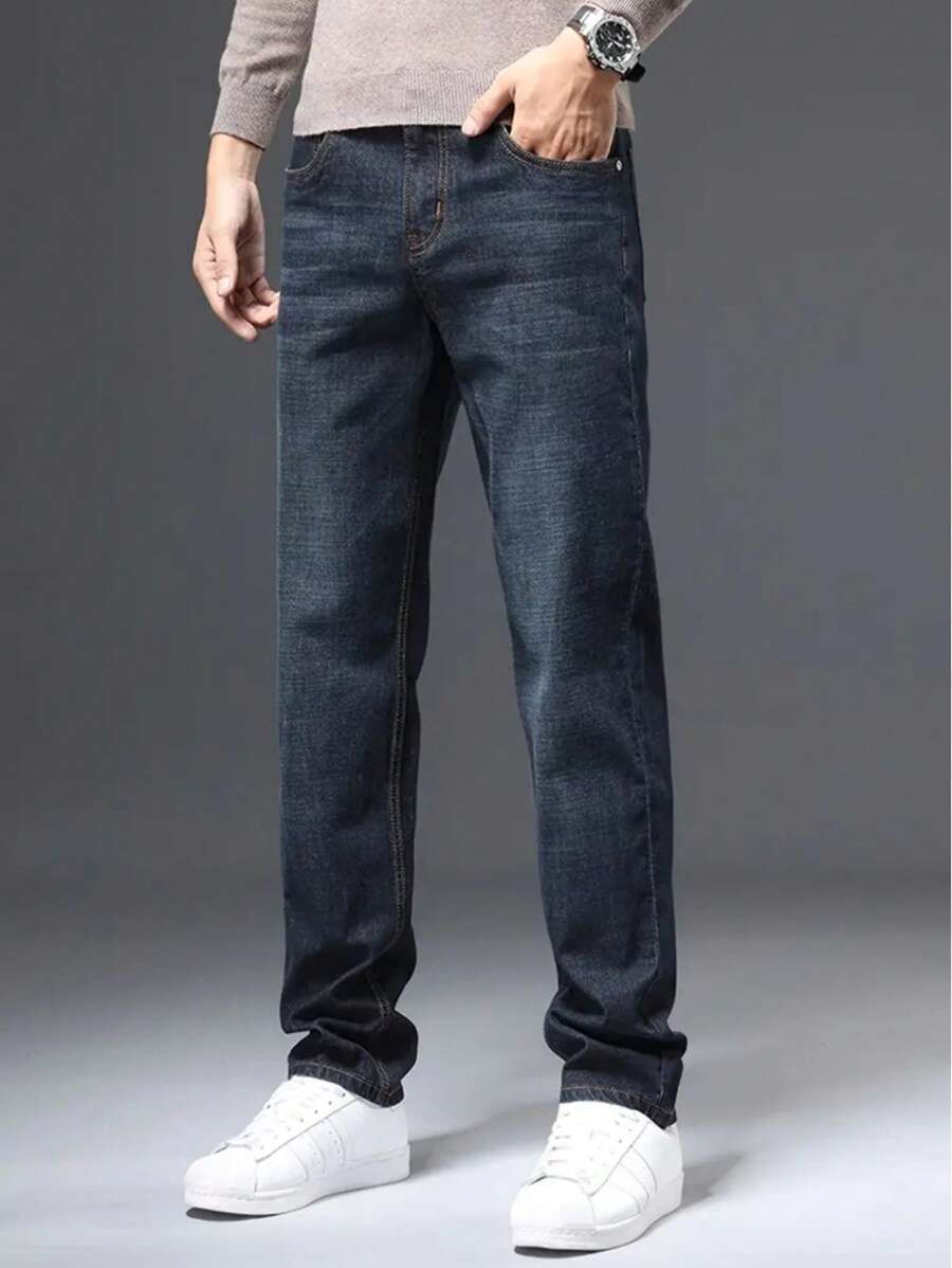 Pantalones casuales rectos regulares para hombres, jeans semi-formales chic para negocios
