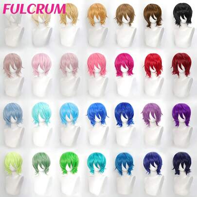 FULCRUM Short Straight Anime Cosplay Wig For Party Christmas Synthetic Layered Short Hair Wigs With Bangs Costume Wigs For Men&Women