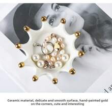 1 件装饰陶瓷珠宝托盘，欧式奢华皇冠形状盘子，用于存放戒指、手镯、项链、钥匙，也可用作烛台或装饰品 - 白色 - 查看 3