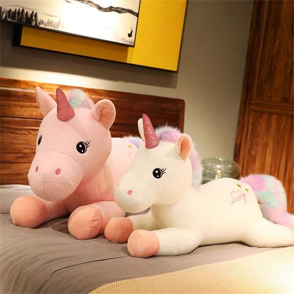 1pc Cute Unicorn Plush Doll, Cartoon Rainbow Unicorn Stuffed Pillow, Soft Plush Pony Doll Gift For Kids, Girls Birthday