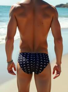 Fashion Sexy Men's Swimwear, Quick-Dry Fishscale Print Swim Trunks For Beach & Pool, Men's Swimwear With Floral Print Bulge Triangle Briefs,Hawaiian