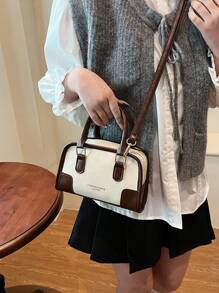 Retro bicolor Boston-stijl kussen handtas, dames schoudertas, vintage bowlingtas stijl, mode forenzentas 2025 nieuw