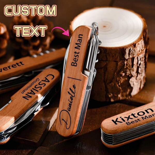 Personalisiertes multifunktionales Schneidewerkzeug, exquisite Geschenkbox-Set, multifunktionales Werkzeug, 11 Funktionen für den Outdoor-Bereich, Klinge, Flaschenöffner, Dosenöffner Zange, Schere usw. Holzgriff, geeignet als Geschenk zum Valentinstag, Vatertag, Weihnachten, Thanksgiving für Freund, Vater, Trauzeuge. Minimalistisch Chic, Individuell, Personalisiert, Einzigartig, Ideale Geschenke für ihn, Ideal für sie, sie, Freund, Freundin, Familie, Freunde