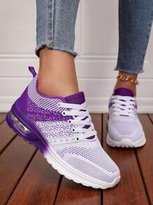 Men's Lace-Up Sports Shoes, Knit Mesh Upper Breathable, Air Cushion Shock Absorbing, Anti-Slip Soft Sole, Everyday Sneakers For Running, Gym, Suitable For Indoor And Outdoor Activities, Christmas, New Year, Valentine's Day Gift - Dark Purple - View 6