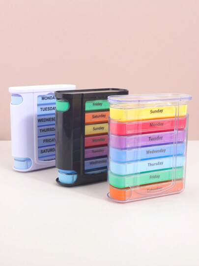 1pc 28 Compartments, 7 Days A Week Portable Pill Box, Color Design Stackable Pill Box, Home Medicine Storage Box, Travel Essentials Pill Box