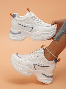 Women's Platform Wedge Sneakers, Short Persons Height Increasing, Mesh Patchwork Breathable Comfortable Casual Shoes - White - View 1