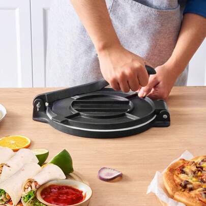 Tortilla Press 10 Inch Tortilla And Roti Maker Cast Iron Heavy Duty Tortilladora Press Pre-Seasoned Pataconera Maker With 100 Pcs Parchment Paper Dough Maker For Flour Tortilla Tawa Silver