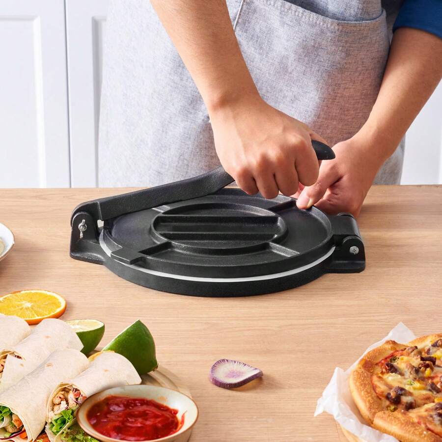 Tortilla Press 10 Inch Tortilla And Roti Maker Cast Iron Heavy Duty Tortilladora Press Pre-Seasoned Pataconera Maker With 100 Pcs Parchment Paper Dough Maker For Flour Tortilla Tawa Silver