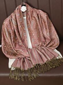 1 écharpe jacquard cachemire classique pour femme, châle pour la tête des dames en plein air, écharpe bohème vintage à la mode polyvalente, hijab musulman pour l'automne et l'hiver - Cuir Rose - Voir 2