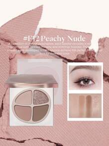 JOOCYEE Mini 4-Color Eyeshadow Palette F12 Peach Nude, 4 Matte & Shimmer Shades, High Color Payoff, Soft Smooth Texture, Buildable, Long-Lasting Eyeshadow - Pink - View 2