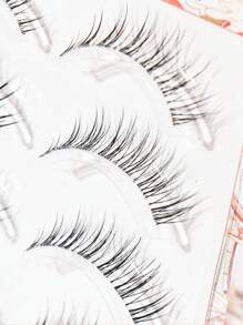 5 对超自然假睫毛，日式自然裸妆睫毛，黑色短款 10 毫米，学生淡妆睫毛，透明茎全睫毛条，一体式细茎睫毛，伪装裸妆睫毛 - 黑色 - 查看 4