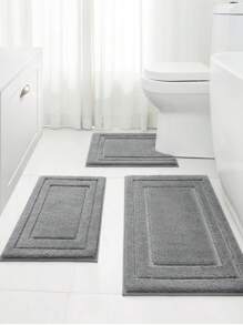 1pc/3pcs Soft Flocked Flocked Absorbent Anti-Slip Bath Mat Set, Washable Bedroom, Living Room, Bathroom Carpet Rug, All Seasons Decor - Grey - View 1