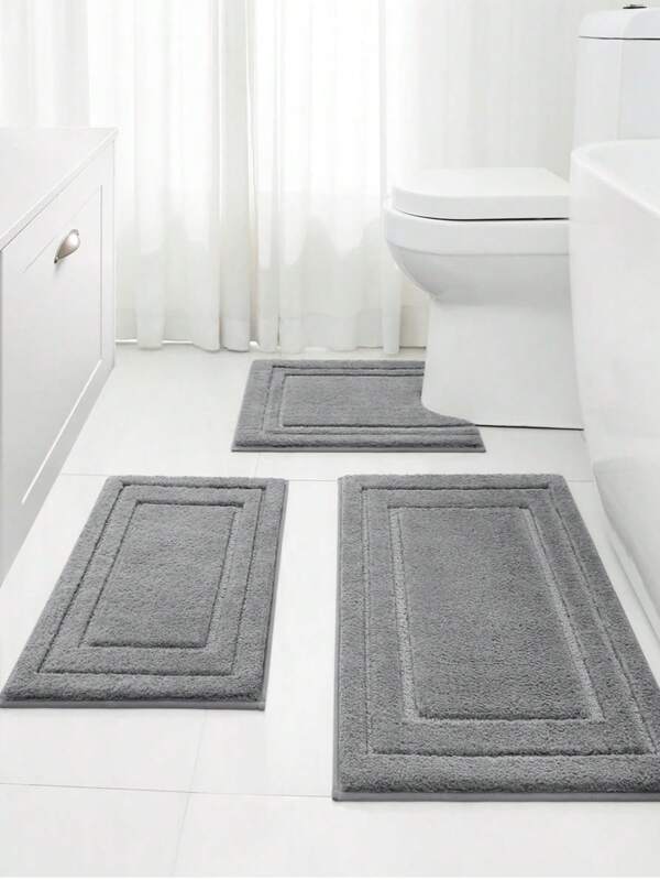 1pc/3pcs Super Macio Grosso Flocado Banheiro Absorvente Antiderrapante Tapete Conjunto de Tapetes, Lavável Quarto Sala de Estar Banheiro Decoração Doméstica Tapete, Para Todas as Estações
