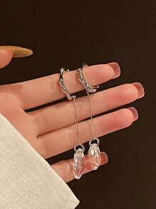 1 对简约透明时尚耳夹耳环，适合女士 - 銀色 - 查看 2