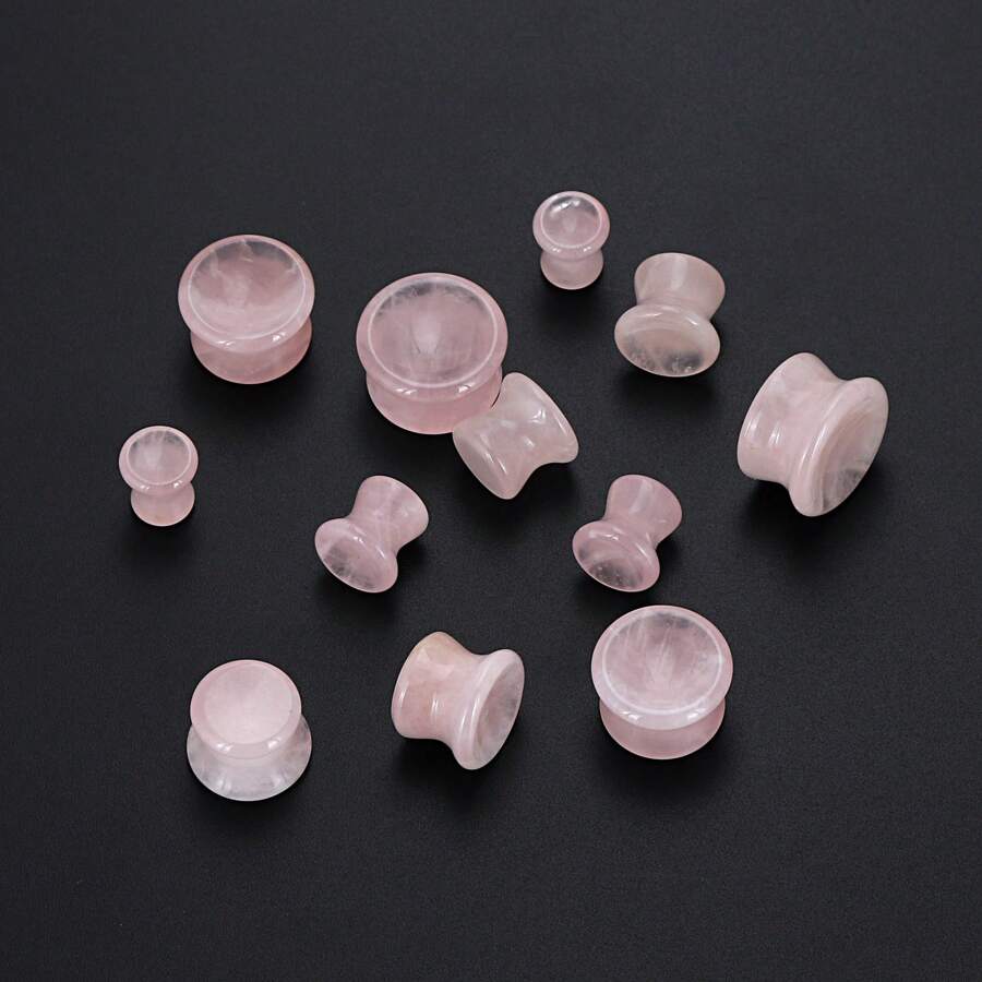 2 piezas de dilatadores de oreja de cuarzo rosa cóncavo, exclusivos para chicas encantadoras - Expansor de orejas de cuarzo rosa - Ver 1