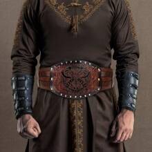 1 Stück braun PU mittelalterliche Renaissance Ritter Krieger Wikinger Stil Kostüm, geeignet für Festivals, LARP Veranstaltungen, Bühnenauftritte, Alltagskleidung. Mit geprägtem breitem Ledergürtel im klassischen europäischen Vintage Ritter/Jäger Stil