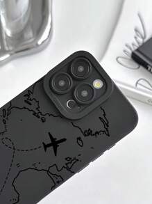 Funda de teléfono con diseño de ruta de avión, turismo y viajes, carcasa de teléfono inteligente negra con impresión de mapa y avión, compatible con y Galaxy