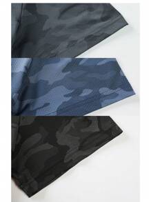 3 Packs Men's Crew Neck Summer Short Sleeve T-Shirt, Ice Silk Quick Dry High Stretch, Geometric Stripes & Camouflage Patterns, Spring/Summer