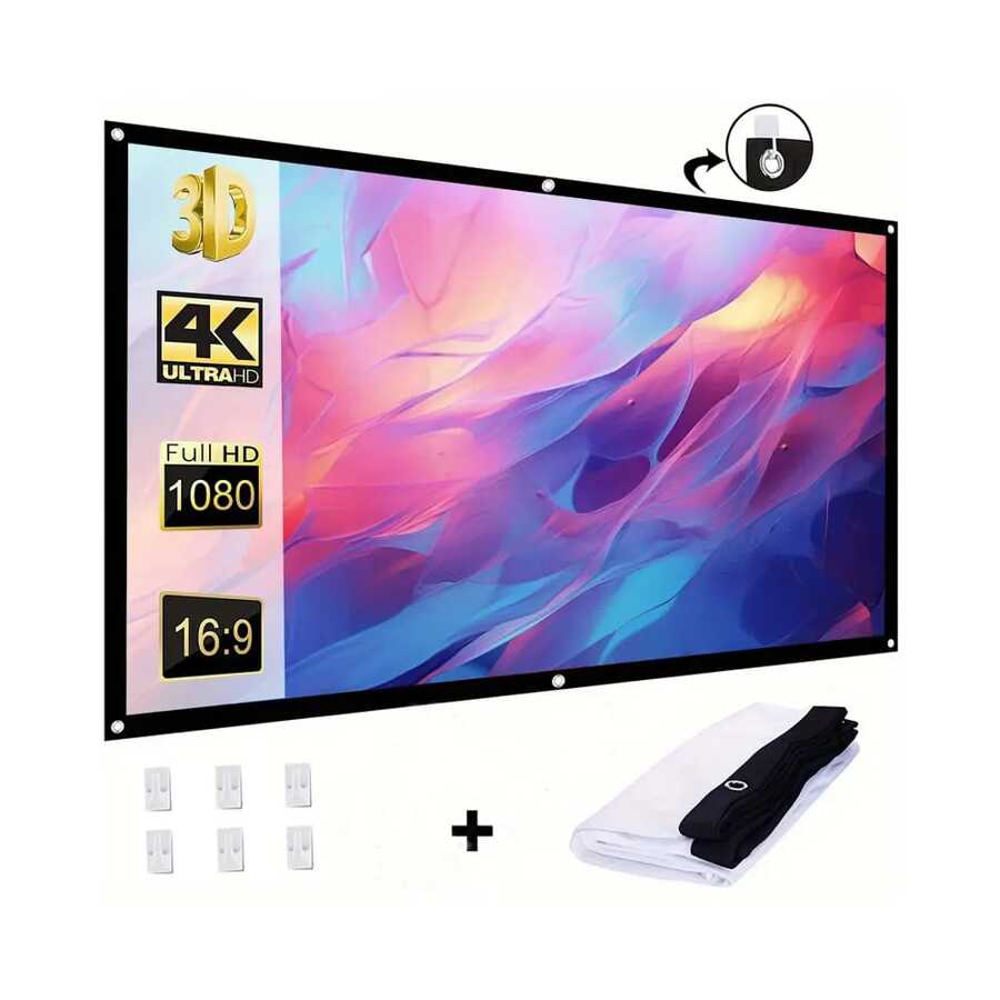 BDQ 100 Inch 120 Inch Projector Screen 16:9 Foldable Anti-Crease Portable Projector Movies Screens For Home Theater Outdoor Indoor Support Double Sided Projection