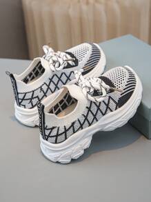 1 Pair Baby/Infant Lace-Up Knit Mesh Breathable Color Block Comfortable Casual Athletic Shoes, Suitable For All Seasons