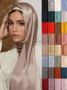 1pc Women's Solid Color Faux Pearl Satin Scarf, Comfortable Silk-Like Long Wrap Shawl, Versatile Bandana Headscarf, Casual Headwrap, Real Silk-Feel For Jalabiyas For Dress - 2203MTG001 - View 2