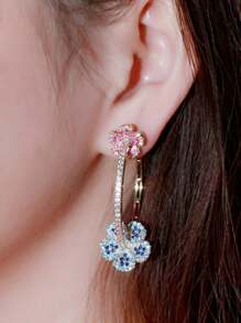 1对女士时尚立方氧化锆花朵耳环，镀金大圆环耳饰，适合订婚、婚礼、新娘、伴娘、派对、舞会等场合，优雅新娘配饰，日常佩戴饰品 - 彩色 - 查看 4